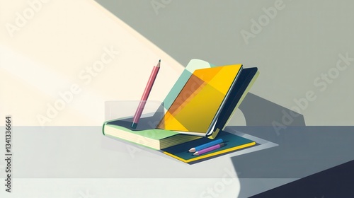 Stylish Study Setup with Books and Stationery