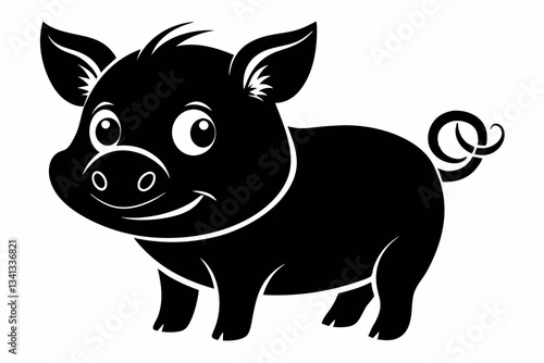 cute pig line art silhouette vector illustration