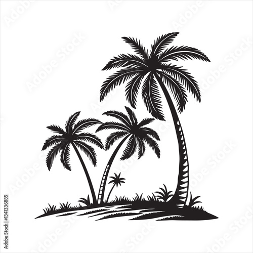  coconut, palm tree silhouette
