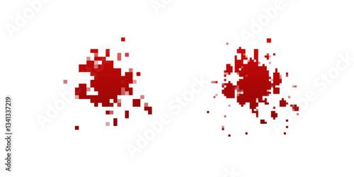 Two pixelated red splashes create a dynamic digital design, emphasizing modern abstract art elements.