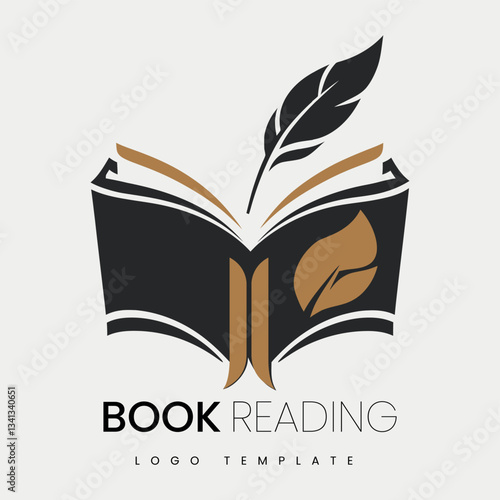 Illustrative Logo of Book with Feather Symbolizing Knowledge and Elegance