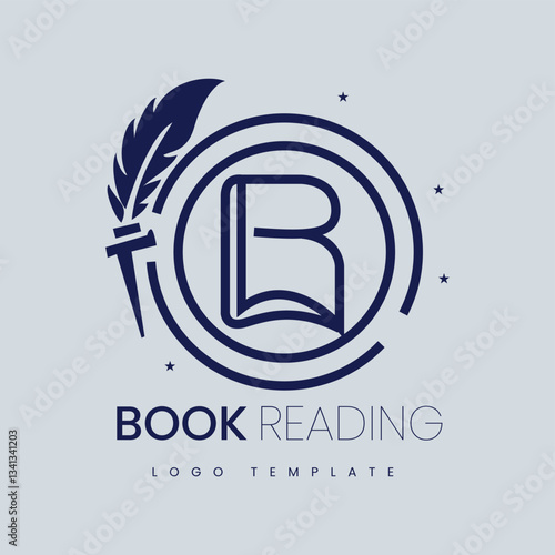 Illustrative Logo of Book with Feather Symbolizing Knowledge and Elegance
