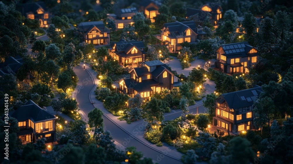 Fototapeta premium digital illustration of a modern eco-smart town in the woods