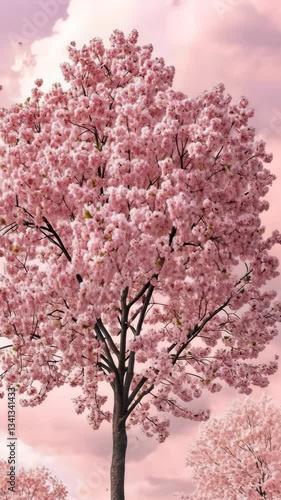 Wallpaper Mural Beautiful pink cherry blossom tree in full bloom against a pastel sky during springtime afternoon Torontodigital.ca