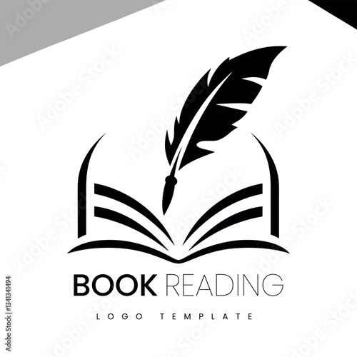 Illustrative Logo of Book with Feather Symbolizing Knowledge and Elegance