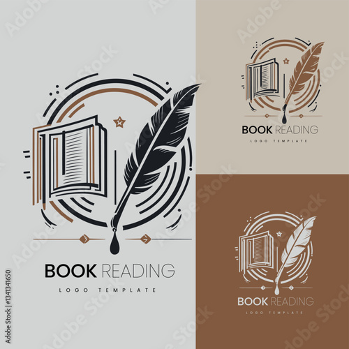 Illustrative Logo of Book with Feather Symbolizing Knowledge and Elegance
