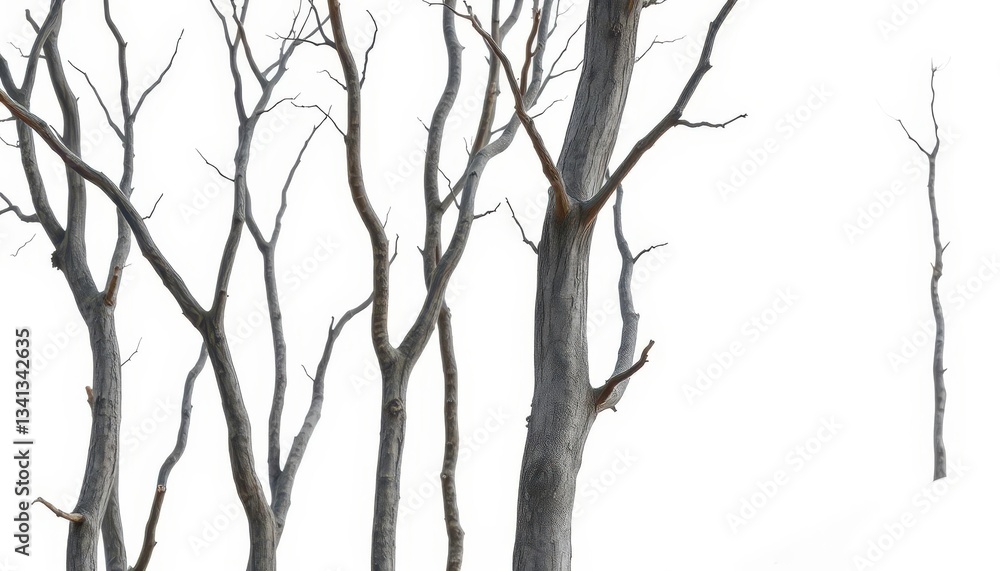 Dead, dry, grey tree trunks against white background , flora, tropical Dead, dry, grey tree trunks against white background , flora, tropical