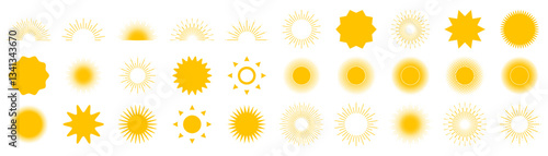 Sun yellow vector icon. Sunshine icons