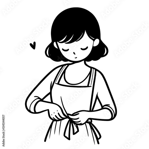 Woman tying apron preparing to cook on white background