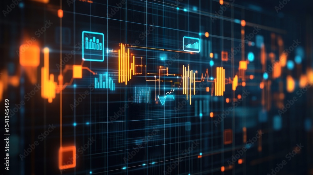Fototapeta premium Network Data Visualization, Dashboard Display, Tech Interface, Graphic Charts Background