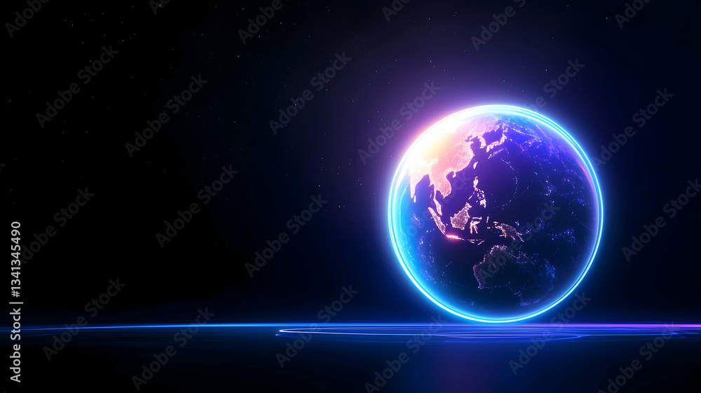 Fototapeta premium Futuristic Digital Earth Globe Glowing Neon Blue Purple