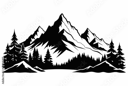 mountain landscape line art silhouette vector illustration