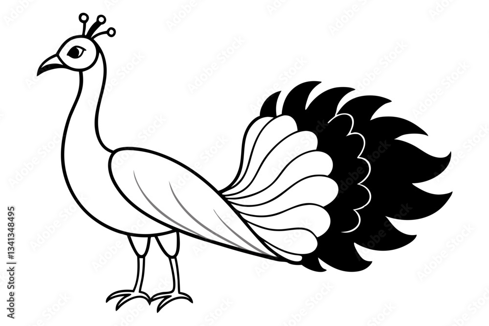 Fototapeta premium peacock line art silhouette vector illustration