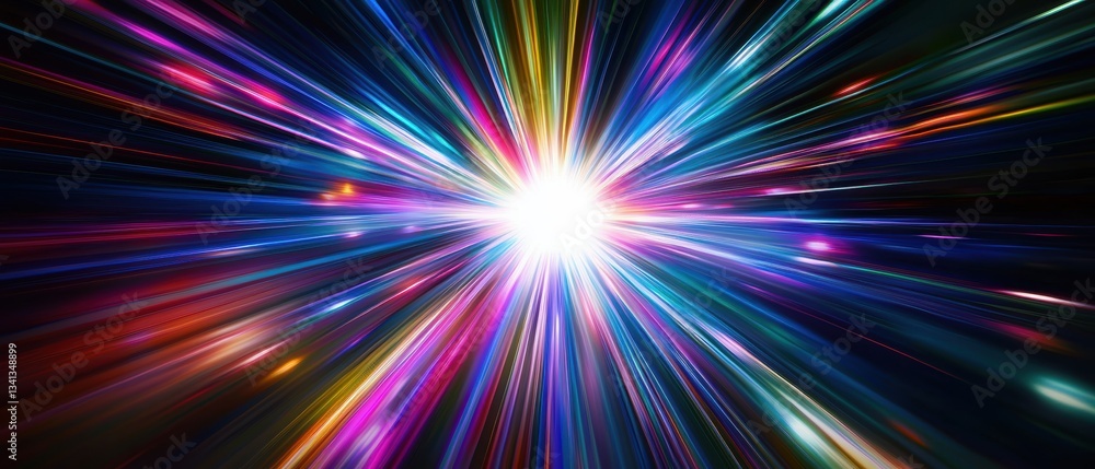 Prismatic light explosion against a stark black background Prismatic light explosion against a stark black background