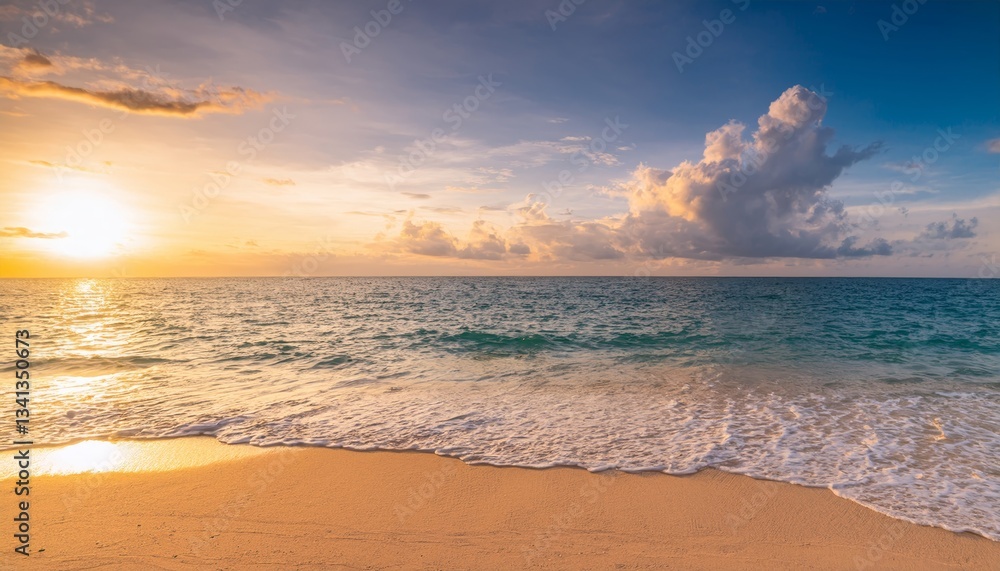Obraz premium Panoramic sandy beach landscape. Inspiring tropical beach seascape