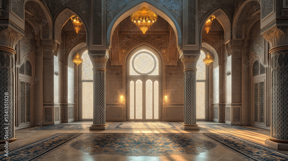 Obraz premium masjid interior background for ramadan and eid, generative ai