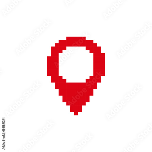 Simple red pixelated map pin indicating location. geometric design gives a digital retro look.