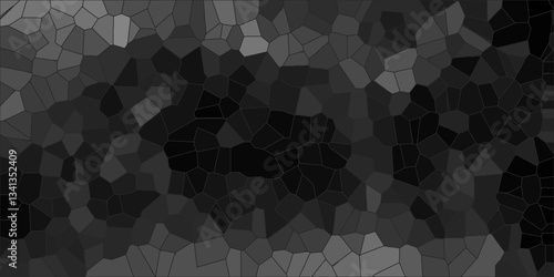 Abstract dark ash and gray geometric hexagonal hexagon mosaic cement stone textured background.  Abstract stone concrete tile wall banner design. Broken Stained Glass Background with dark lines.