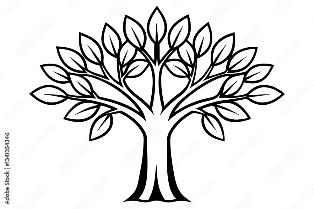 Obraz premium tree with leaves line art silhouette vector illustration