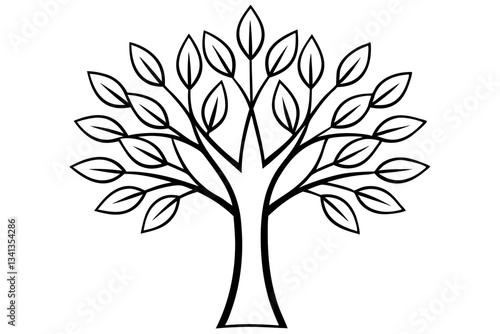 tree with leaves line art silhouette vector illustration