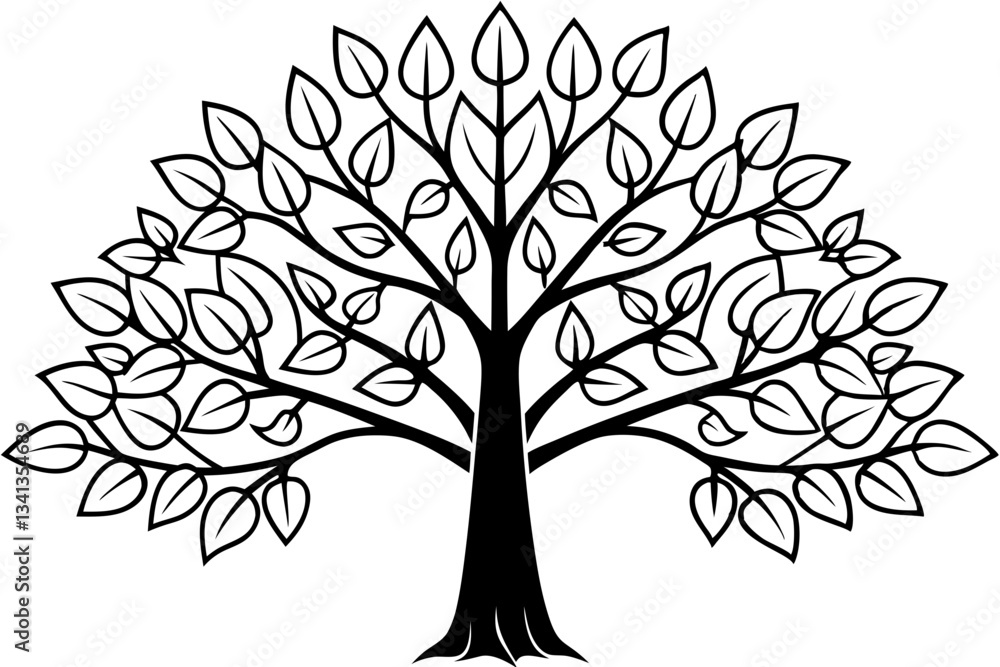 Obraz premium tree with leaves line art silhouette vector illustration