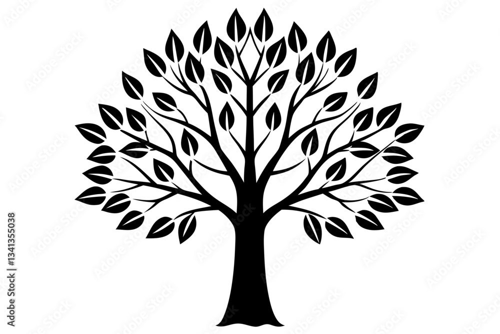 Obraz premium tree with leaves line art silhouette vector illustration