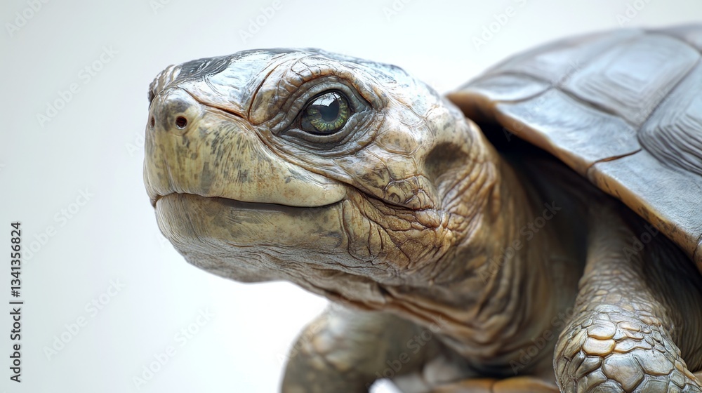 Wise Old Turtle with Weathered Shell and Tilted Head on White Background - High Detail Full Shot of Ancient Tortoise Wise Old Turtle with Weathered Shell and Tilted Head on White Background - High Detail Full Shot of Ancient Tortoise