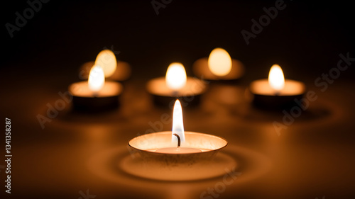 Wallpaper Mural A serene arrangement of lit candles casting a warm glow in a dark setting, enhancing tranquility Torontodigital.ca