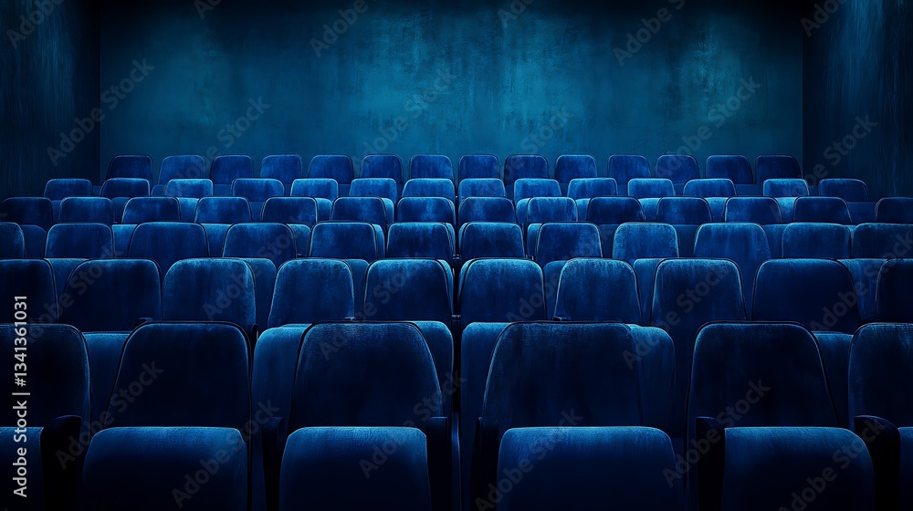 Empty theater seats, waiting for movie, dark blue room Empty theater seats, waiting for movie, dark blue room