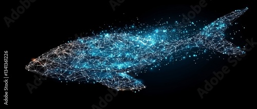 The concept of digital technology is visually represented through an abstract futuristic design, incorporating polygonal shapes on a dark blue background, created using 3D illustration techniques