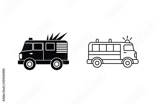 Firetruck Icons Emergency Vehicle, Filled, Outline, Safety, Rescue