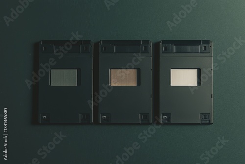 The image is a close-up of three black floppy disks or diskettes, which were used for electronic storage, and now serve as a concept for outdated technology or classified information