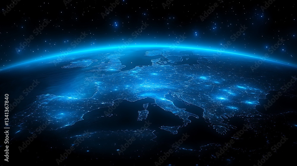 Obraz premium Europe night view from space showing city lights