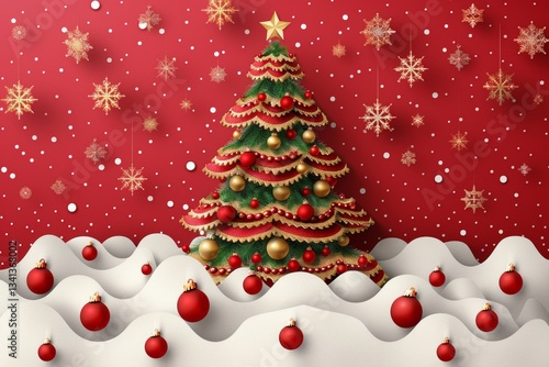Elegant christmas card design showcasing a illuminated tree against a snowflake background