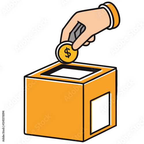 Hand dropping coin into donation box  
