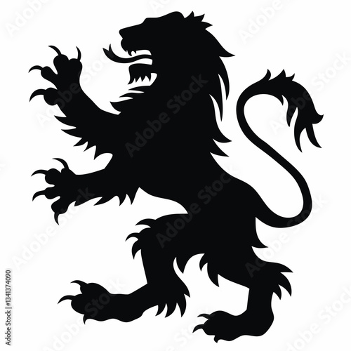 Heraldic lion silhouette in rampant pose
