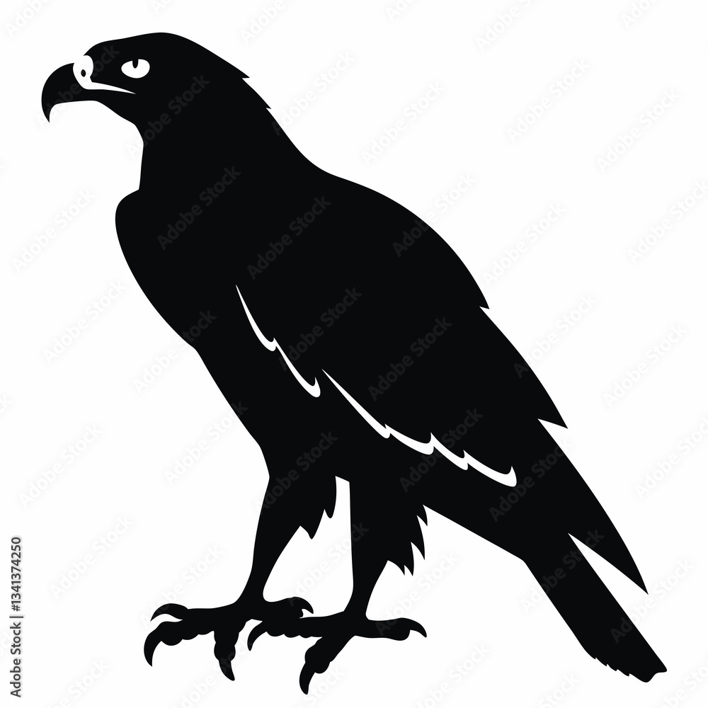 Fototapeta premium Perhead hawk standing in profile silhouette icon