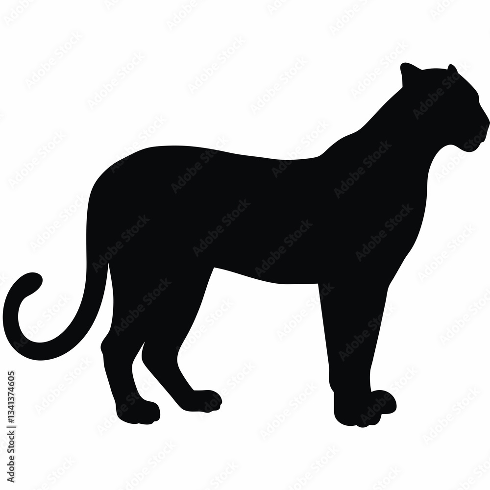 Fototapeta premium Big cat standing in profile silhouette icon