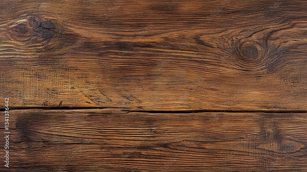 Naklejka premium Old Brown Wooden Table Texture in Minimalist Overhead View, Evoking Simplicity and Natural Warmth