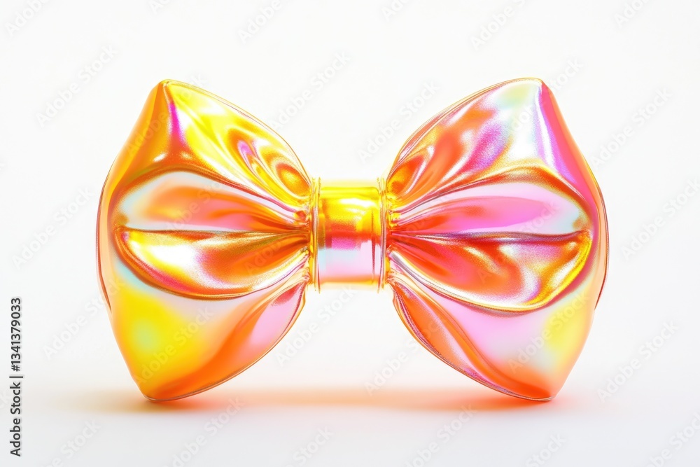 Iridescent orange and pink bow, 3D render, smooth, shiny, abstract. Iridescent orange and pink bow, 3D render, smooth, shiny, abstract.