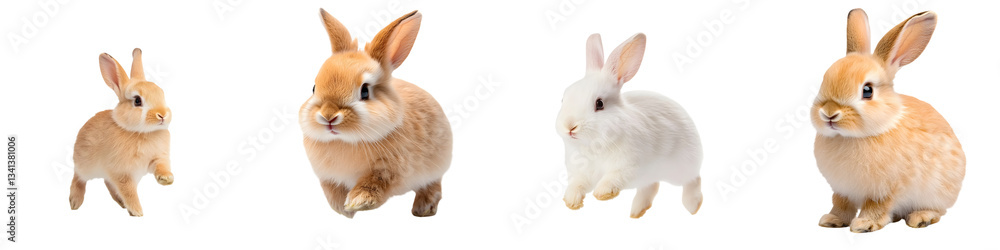 Fototapeta premium A group of adorable fluffy rabbits of different colors posed together in a studio environment creating a charming and whimsical image