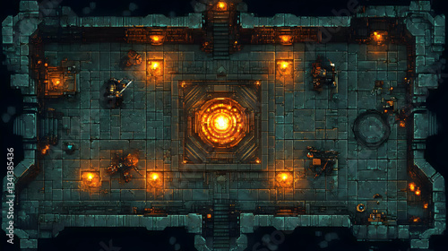 Pixel Art Dungeon Level Top Down View