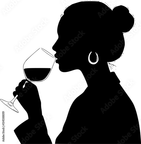 vector Woman drinks wine from a glass on a white background .Generative AI
