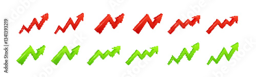 Pixel art red and green arrows pointing up, suggesting financial growth and positive change.