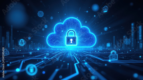 Wallpaper Mural Cybersecurity graphic with cloud-based lock and data protection concept. Torontodigital.ca