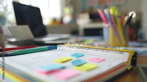 Wallpaper Mural Notebook with colorful sticky notes, a highlighter, and a neat handwriting planner on a desk. Torontodigital.ca