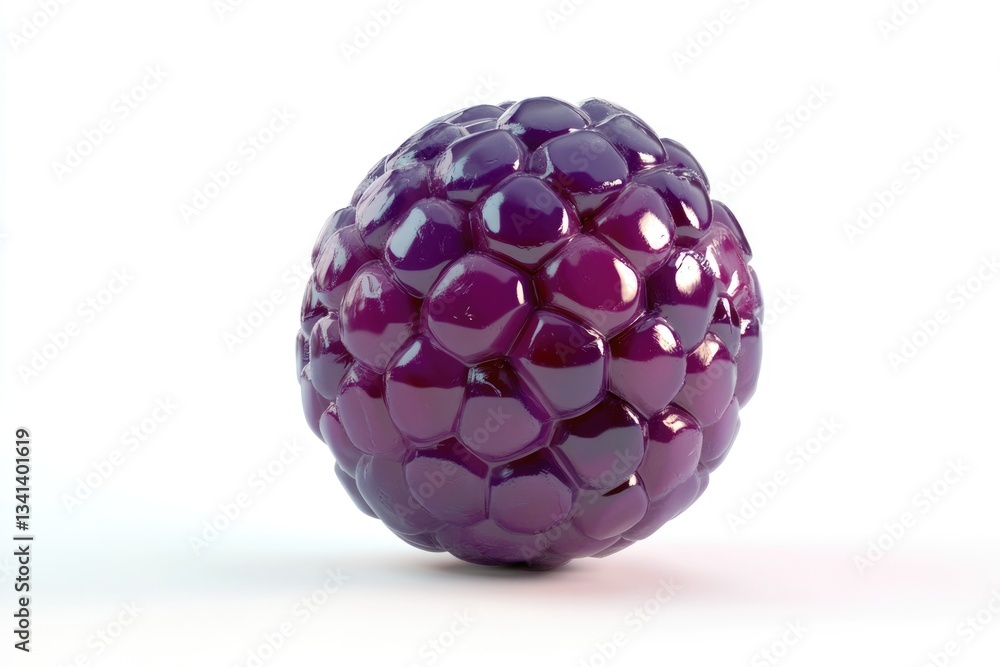 A 3D render of a glossy, purple blackberry, isolated on a white background. A 3D render of a glossy, purple blackberry, isolated on a white background.