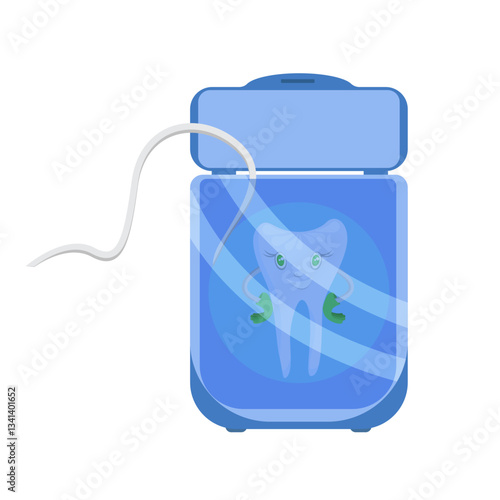 Dental floss in a package, isolated on a white background.Vector illustration of a dental cleaning device.