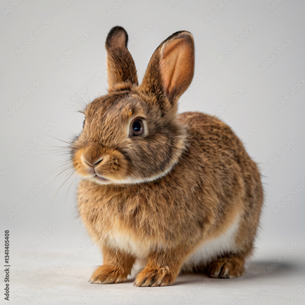 Fototapeta premium Gray cute easter rabbit on a white background