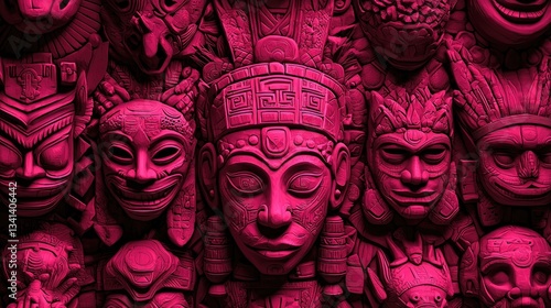 abstract representations of cultural symbols in pink.